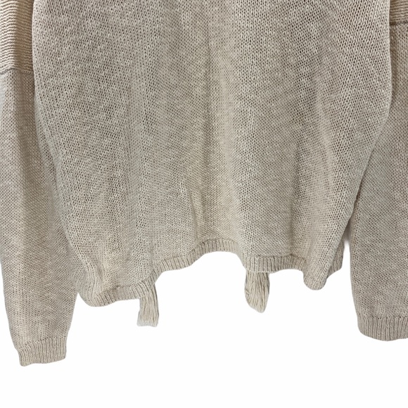 Med Lucky Brand Size Medium Oatmeal Cream Chunky Knit Open Linen Cardigan Tassel - Picture 8 of 10